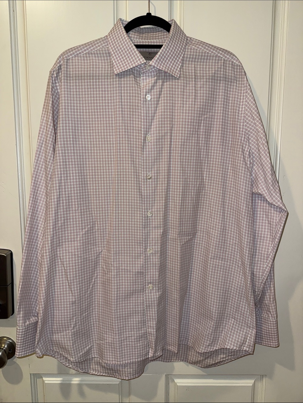 Canali Pink & White & Blue Windowpane Dress Shirt